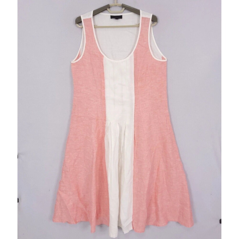 Kokomarina Dress Midi A-Line Linen M Scoop Neck Relaxed Fit Pleated Colorblock‎